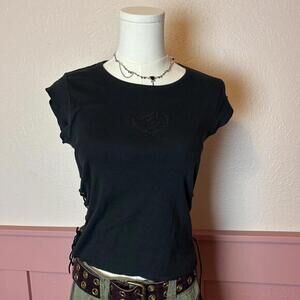 Rocawear grunge biker alt tie up tank top sz medium black mcbling scene goth